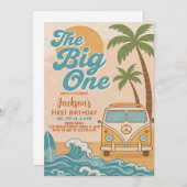 編集可能なサーフィン ビッグワン ボーイ 1歳の誕生日 招待状 (正面/裏面)