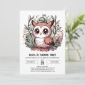 編集可能なシンプルなデジタルフクロウの誕生日 招待状 (スタンド正面)