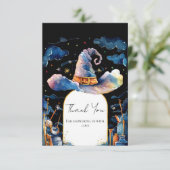 編集可能なシンプルウィザードハットベイビーシャワー サンキューカード (スタンド正面)