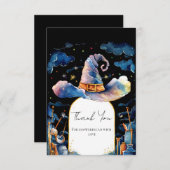 編集可能なシンプルウィザードハットベイビーシャワー サンキューカード (正面/裏面)