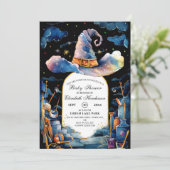 編集可能なシンプルウィザードハットベイビーシャワー 招待状 (スタンド正面)