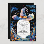 編集可能なシンプルウィザードハットベイビーシャワー 招待状 (正面/裏面)