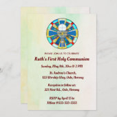 編集可能なステンドグラスの聖餐式の最初の聖餐式 招待状 (正面/裏面)