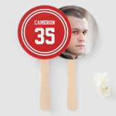 編集可能なストライプと背景色スポーティな写真 ハンドファン (正面&裏面)