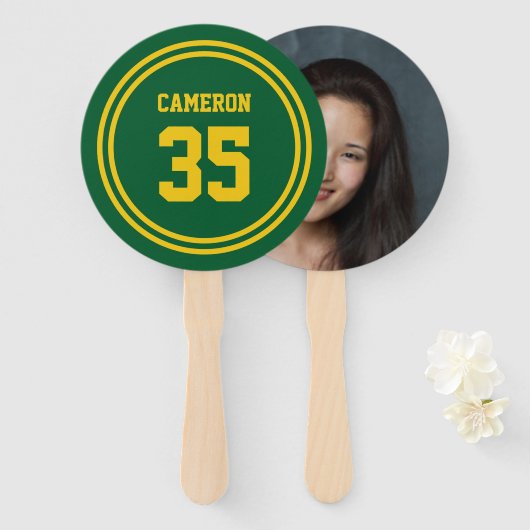 編集可能なストライプと背景色スポーティな写真 ハンドファン (正面&裏面)