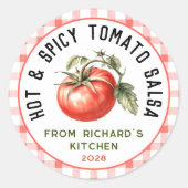 編集可能なスパイシーなトマトサルサの缶詰ラベル ラウンドシール (正面)