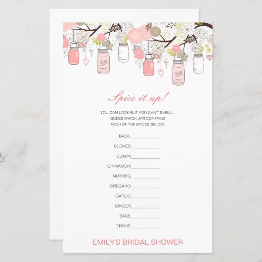 編集可能なスパイスがアップ、スパイスの名前をブライダルシャワー (正面/裏面)