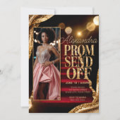 編集可能なスパークリングゴールドプロム送り出しDIY写真 招待状 (正面)