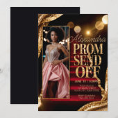 編集可能なスパークリングゴールドプロム送り出しDIY写真 招待状 (正面/裏面)