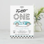編集可能なスピーディーな1歳の誕生日招待状 レーシングカー 1st 招待状 (スタンド正面)