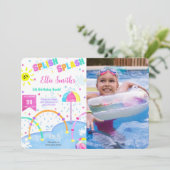 編集可能なスプラッシュパッドの誕生日写真招待状 招待状 (スタンド正面)