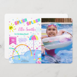 編集可能なスプラッシュパッドの誕生日写真招待状 招待状