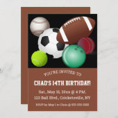 編集可能なスポーツのボール誕生日招待カード 招待状 (正面/裏面)