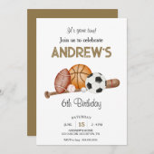 編集可能なスポーツオールスター テーマの誕生日パーティー 招待状 (正面/裏面)