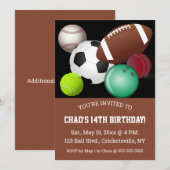 編集可能なスポーツボール誕生日招待状カード 招待状 (正面/裏面)