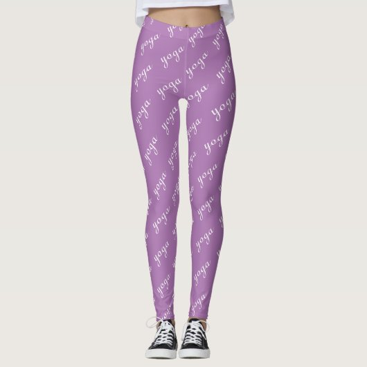 編集可能なスミレ色と白のヨガカリグラフィー レギンス (正面)