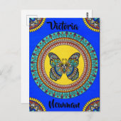 編集可能なターコイズと黄色い蝶 ポストカード (正面/裏面)