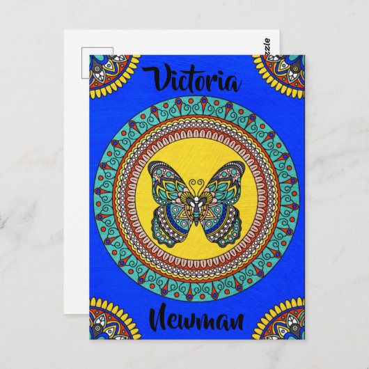 編集可能なターコイズと黄色い蝶 ポストカード (正面/裏面)