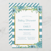 編集可能なターコイズ フラワー 招待状, ウェディング, ベビー  招待状 (正面/裏面)