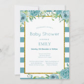 編集可能なターコイズ フラワー 招待状, 結婚式, ベビー  招待状 (正面)