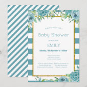 編集可能なターコイズ フラワー 招待状, 結婚式, ベビー  招待状 (正面/裏面)