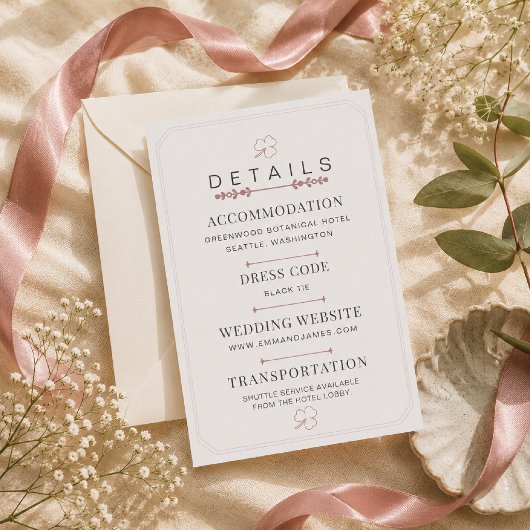 編集可能なダスティローズのミニマルな結婚式の詳細カード 出欠カード