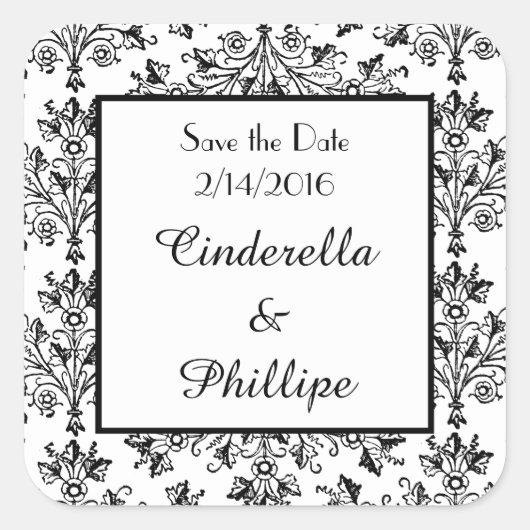 編集可能なダマスク日付ヴィンテージフローラの保存 スクエアシール (正面)