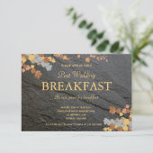 編集可能なダークグレー ストーン オータムリーフ 朝食 出欠カード (スタンド正面)