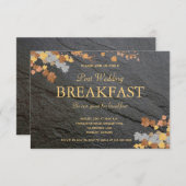 編集可能なダークグレー ストーン オータムリーフ 朝食 出欠カード (正面/裏面)