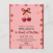 編集可能なチェリー 1歳 誕生日 招待状 テンプレート (正面)