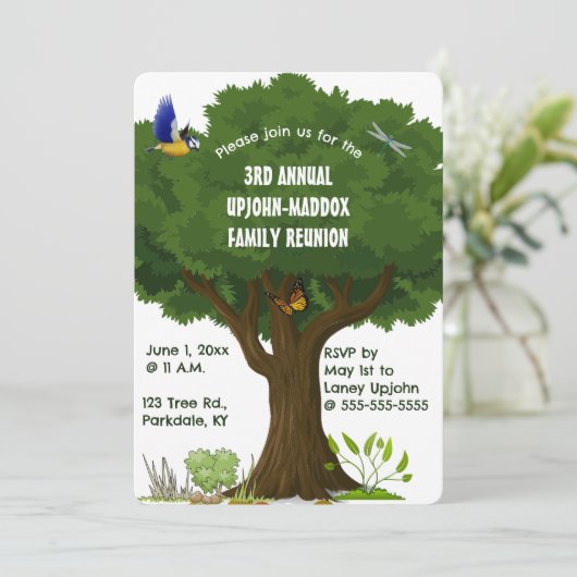 編集可能なツリーとネイチャーファミリー再会パーティー 招待状 (スタンド正面)