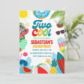 編集可能なツー クール プール パーティー ビーチ 2歳の誕生日 招待状 (スタンド正面)