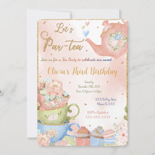 編集可能なティーパーティーの招待状 招待状 (正面)