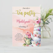 編集可能なティーパーティー誕生日パーティー 招待状 (スタンド正面)