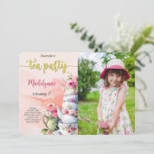 編集可能なティーパーティー誕生日写真 招待状 (スタンド正面)