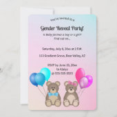 編集可能なテディベアとバルーン性別の表示 招待状 (正面)