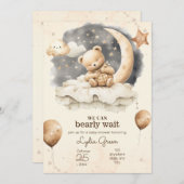 編集可能なテディベアの赤ちゃんシャワー男女兼用 招待状 (正面/裏面)