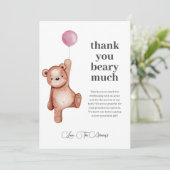 編集可能なテディベアガールベビーシャワー サンキューカード (スタンド正面)