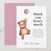 編集可能なテディベアガールベビーシャワー サンキューカード (正面/裏面)