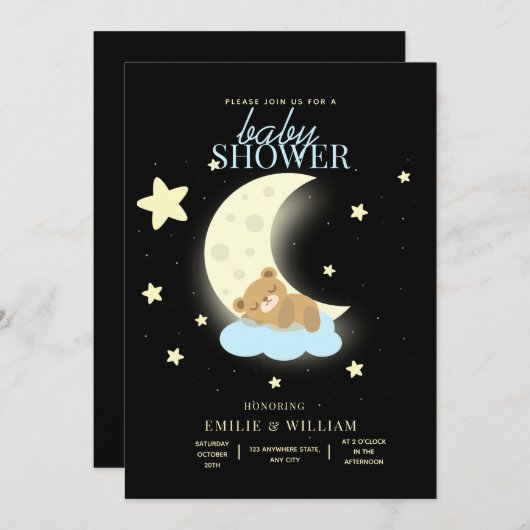 編集可能なテディベア赤ちゃんシャワーが心待ちできる 招待状 (正面/裏面)