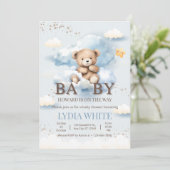 編集可能なテディベア赤ちゃんシャワー心待ちできる 招待状 (スタンド正面)