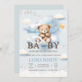編集可能なテディベア赤ちゃんシャワー心待ちできる 招待状 (正面/裏面)