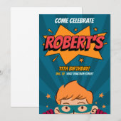 編集可能なテンプレート Comic Style スーパーヒーロー 誕生日 招待状 (正面/裏面)