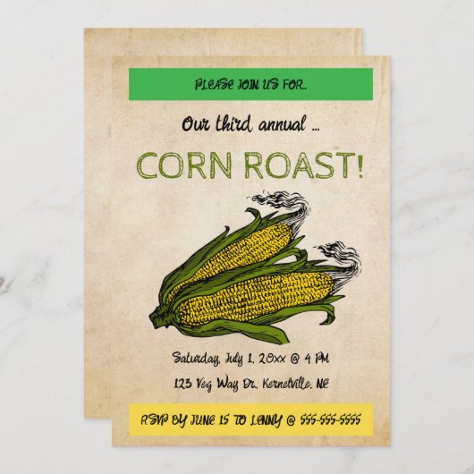 編集可能なトウモロコシの焙煎会招待状 招待状 (正面/裏面)
