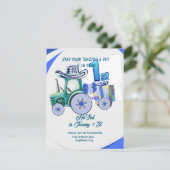 編集可能なトラクターの誕生日招待状、緑のトラクター 招待状 (スタンド正面)