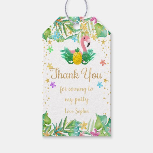 編集可能なトロピカルバースデーパーティーのお気に入りラベル ギフトタグ (正面)