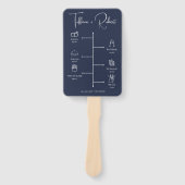 編集可能なネイビーブルーの結婚式タイムライン ハンドファン (正面)