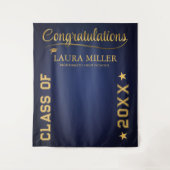 編集可能なネイビー＆ゴールドの卒業写真用背景 タペストリー (正面)