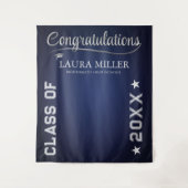 編集可能なネイビー&シルバー卒業写真用背景 タペストリー (正面)