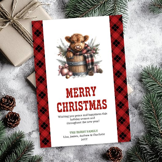 編集可能なハイランドカウのクリスマスカード シーズンカード